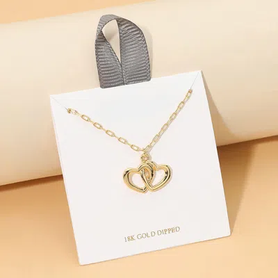 Fashnzfab 18k Gold Dipped Double Interlocking Open Heart Pendant Necklace