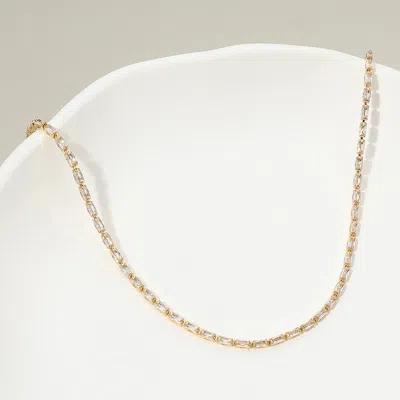 Fashnzfab 18k Gold Dipped Elegant Baguette Tennis Chain Necklace In Silver