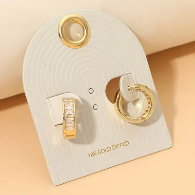 Fashnzfab 18k Gold Dipped Emerald Cut Crystal Inlay Mini Huggie Hoop Earrings