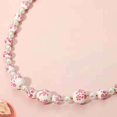 Fashnzfab 18k Gold Dipped Floral Ceramic Ball Pearl Beaded Necklace In Multi