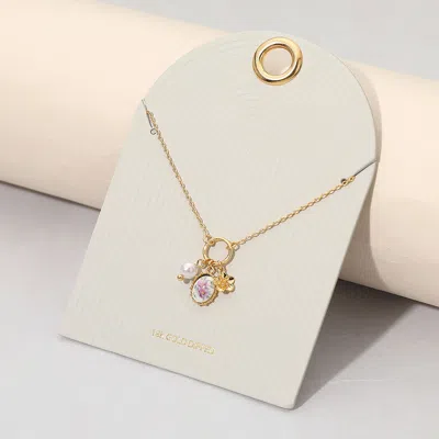 Fashnzfab 18k Gold Dipped Floral Pearl Charm Pendant Necklace - Gold, Purple In Multi