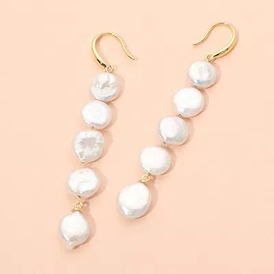 Fashnzfab 18k Gold Dipped Freshwater Baroque Pearl Link Drop Earrings In Silver