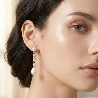 Fashnzfab 18k Gold Dipped Freshwater Pearl Beaded Drop Earrings In Silver