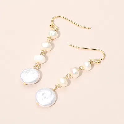 Fashnzfab 18k Gold Dipped Freshwater Pearl Link Drop Earrings In Silver