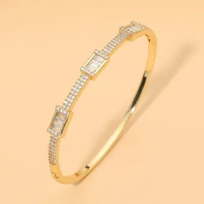 Fashnzfab 18k Gold Dipped Geometric Crystal Accent Hinged Bangle Bracelet In Multi