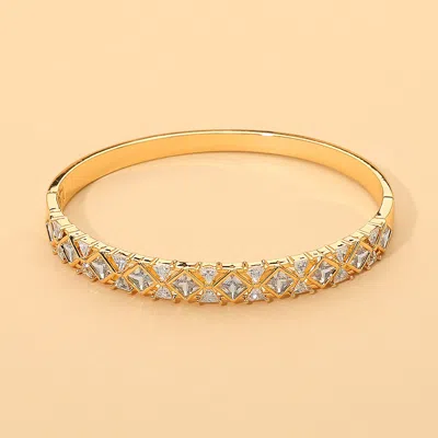 Fashnzfab 18k Gold Dipped Geometric Crystal Hinged Bangle Bracelet In Multi