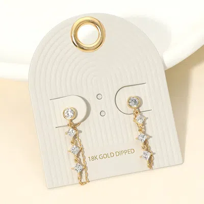 Fashnzfab 18k Gold Dipped Geometric Stone Bezel Chain Link Drop Earrings