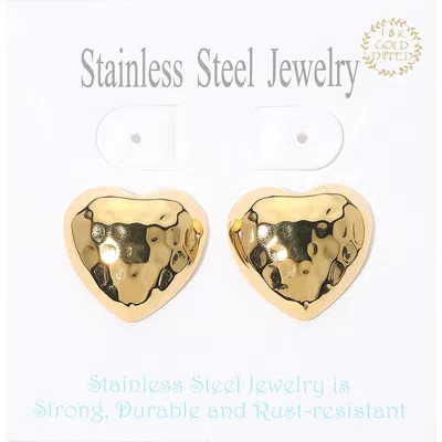 Fashnzfab 18k Gold Dipped Hammered Stainless Steel Heart Earrings