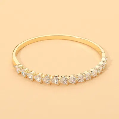 Fashnzfab 18k Gold Dipped Heart Stone Cluster Row Hinged Bangle Bracelet In Multi