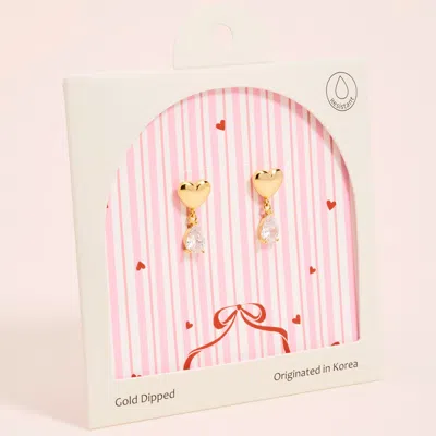 Fashnzfab 18k Gold Dipped Heart Teardrop Stone Cluster Drop Earrings