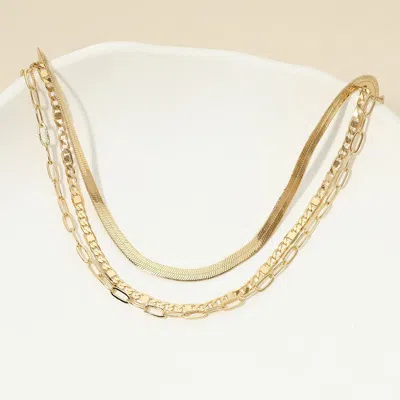 Fashnzfab 18k Gold Dipped Herringbone Paperclip Chain Layered Necklace