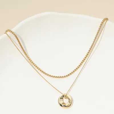 Fashnzfab 18k Gold Dipped Interlocking Open Ring Pendant Accent Layered Necklace
