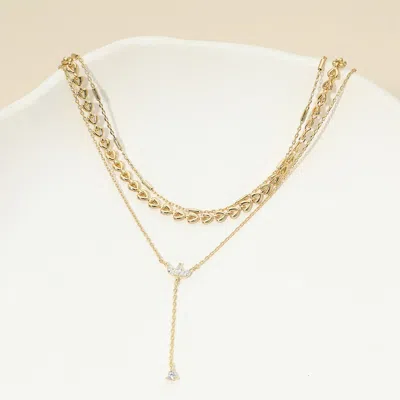 Fashnzfab 18k Gold Dipped Marquise Stone Cluster Triangle Cluster Lariat Drop Accent Mixed Chain Layered Neckl In Silver