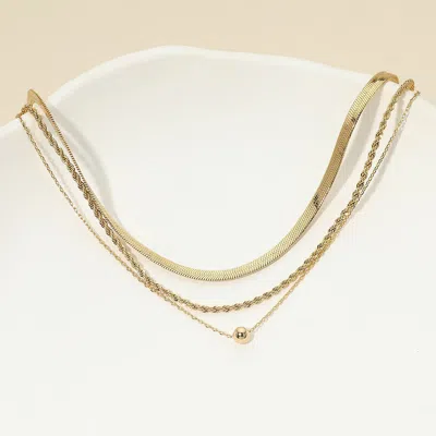 Fashnzfab 18k Gold Dipped Mini Ball Accent Herringbone Chain Layered Necklace