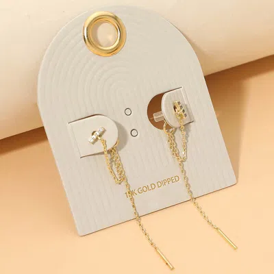 Fashnzfab 18k Gold Dipped Minimalist Crystal Accent Chain Drop Earrings