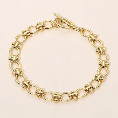Fashnzfab 18k Gold Dipped Modern Link Chain Toggle Bracelet