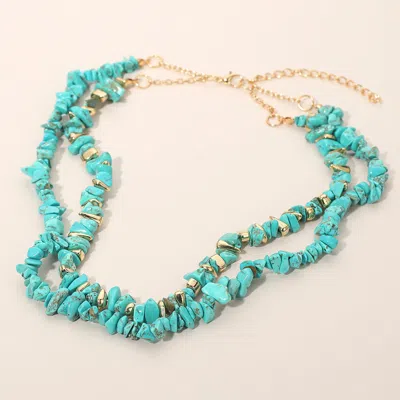 Fashnzfab 18k Gold Dipped Natural Stone Beaded Double Layered Necklace In Blue