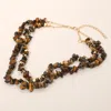 Fashnzfab 18k Gold Dipped Natural Stone Beaded Double Layered Necklace In Brown
