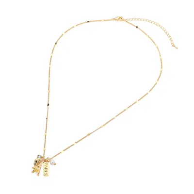 Fashnzfab 18k Gold Dipped Paris Croissant Eiffel Tower Pearl Charm Necklace