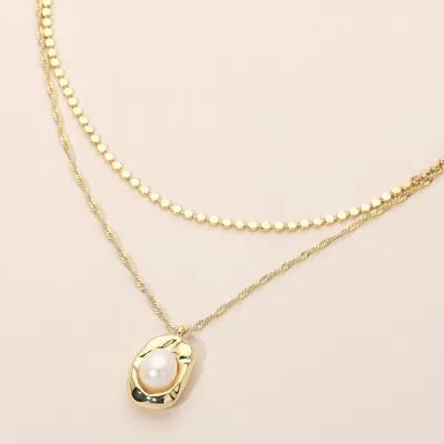 Fashnzfab 18k Gold Dipped Pearl Frame Pendant Beaded Twisted Layered Chain Necklace In Multi