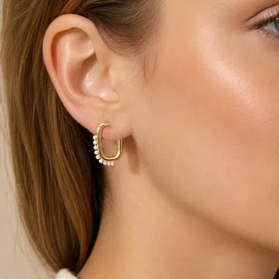 Fashnzfab 18k Gold Dipped Pearl Oval Small Huggie Hoop Earrings