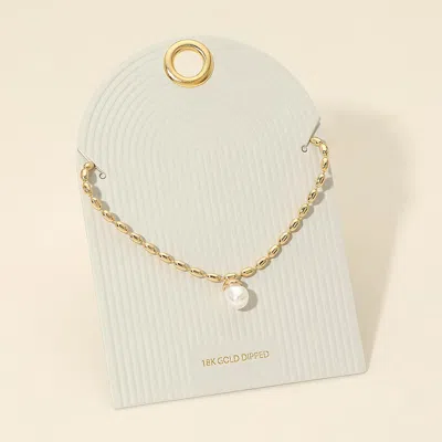 Fashnzfab 18k Gold Dipped Pearl Pendant Oval Link Chain Necklace In Beige