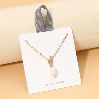 Fashnzfab 18k Gold Dipped Pearl Toggle Pendant Necklace In Silver