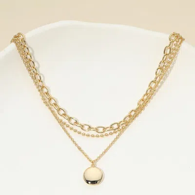 Fashnzfab 18k Gold Dipped Polished Round Pendant Accent Mixed Chain Layered Necklace