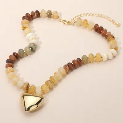 Fashnzfab 18k Gold Dipped Puffy Heart Pendant Chunky Resin Disc Beaded Necklace