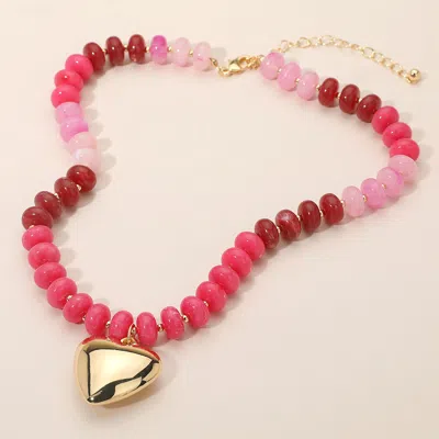 Fashnzfab 18k Gold Dipped Puffy Heart Pendant Chunky Resin Disc Beaded Necklace In Multi