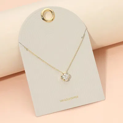 Fashnzfab 18k Gold Dipped Quatrefoil Stone Pendant Necklace In Transparent
