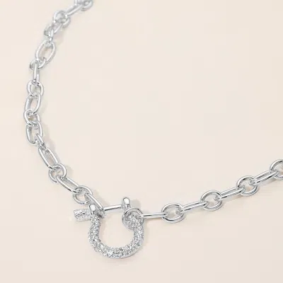 Fashnzfab 18k Gold Dipped Rhinestone Pave Carabiner Pendant Necklace In Silver