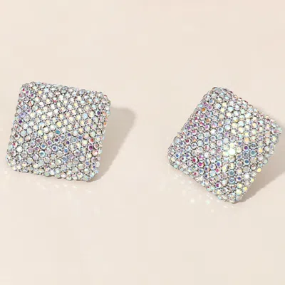 Fashnzfab 18k Gold Dipped Rhinestone Studded Square Earrings In Silver