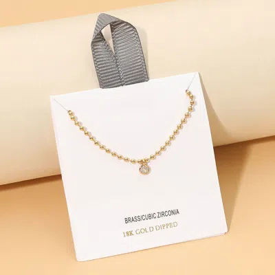 Fashnzfab 18k Gold Dipped Round Cz Bezel Pendant Beaded Chain Necklace
