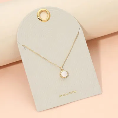 Fashnzfab 18k Gold Dipped Round Mother Of Pearl Pendant Necklace 16" + 3" L In Multi