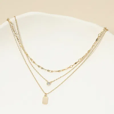 Fashnzfab 18k Gold Dipped Round Stone Bezel Accent Layered Necklace In Multi