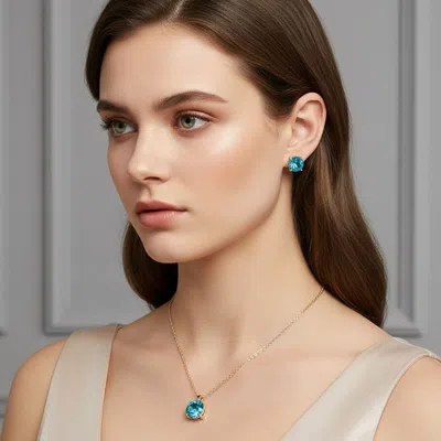 Fashnzfab 18k Gold Dipped Round Stone Pendant Necklace In Blue