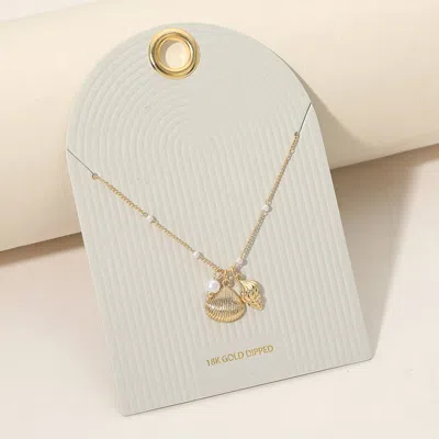 Fashnzfab 18k Gold Dipped Seashell Charm Pearl Beaded Chain Necklace