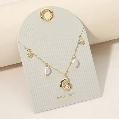 Fashnzfab 18k Gold Dipped Spiral Shell Pearl Charm Station Necklace