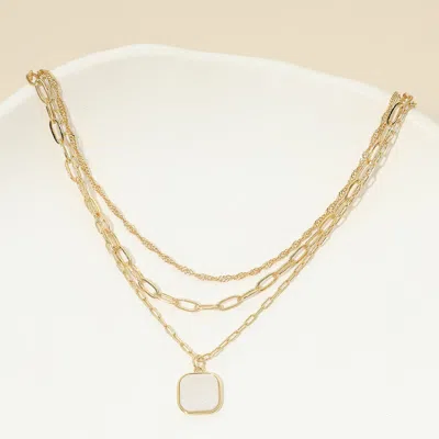 Fashnzfab 18k Gold Dipped Square Pendant Accent Mixed Paperclip Chain Layered Necklace In Silver