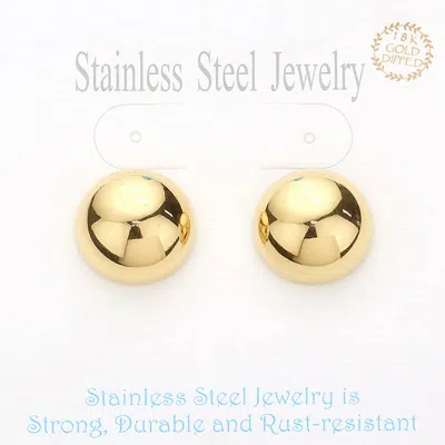 Fashnzfab 18k Gold Dipped Stainless Steel 0.75 Inch Metal Dome Stud Earrings In Silver