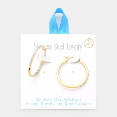 Fashnzfab 18k Gold Dipped Stainless Steel 1.25 Inch Inside Out Rhinestone Hoop Pin Catch Earrings