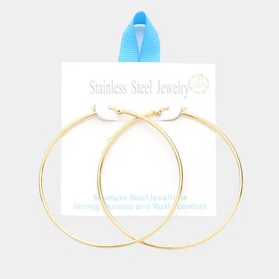 Fashnzfab 18k Gold Dipped Stainless Steel 2.75 Inch Metal Hoop Pin Catch Earrings In Blue
