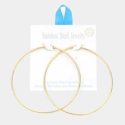 Fashnzfab 18k Gold Dipped Stainless Steel 3 Inch Metal Hoop Pin Catch Earrings
