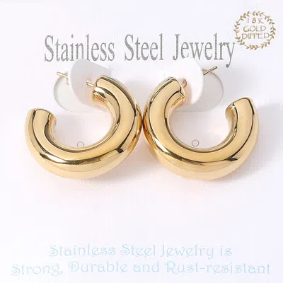 Fashnzfab 18k Gold Dipped Stainless Steel Chunky Hoop Earrings
