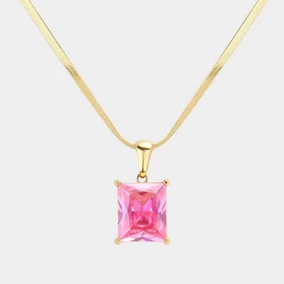 Fashnzfab 18k Gold Dipped Stainless Steel Cz Rectangle Pendant Necklace In Multi