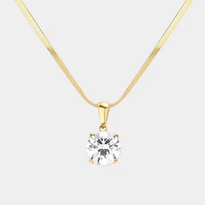 Fashnzfab 18k Gold Dipped Stainless Steel Cz Round Pendant Necklace In Silver