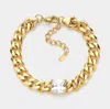 Fashnzfab 18k Gold Dipped Stainless Steel Cz Square Stone Accented Chain Link Bracelet - Gold In Gold