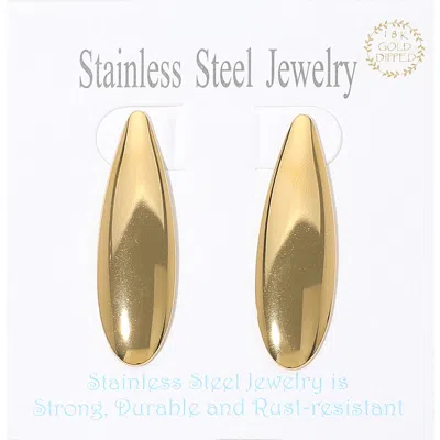 Fashnzfab 18k Gold Dipped Stainless Steel Elongated Teardrop Oval Plate Earrings