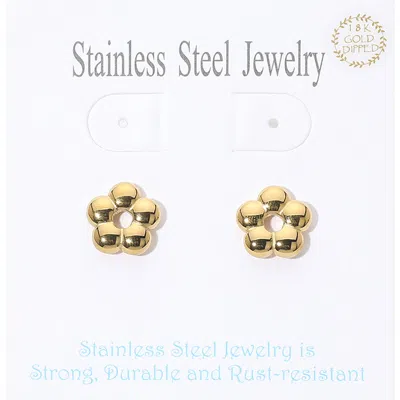 Fashnzfab 18k Gold Dipped Stainless Steel Flower Stud Earrings In Black